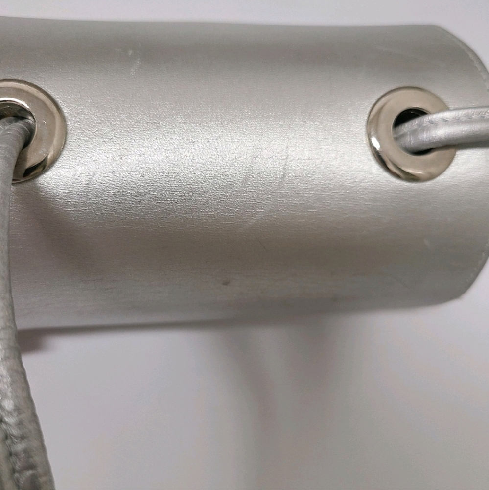 Stuart Weitzman VINTAGE Silver Satin Round Crossbody Bag with Leather Strap - Picture 13 of 14
